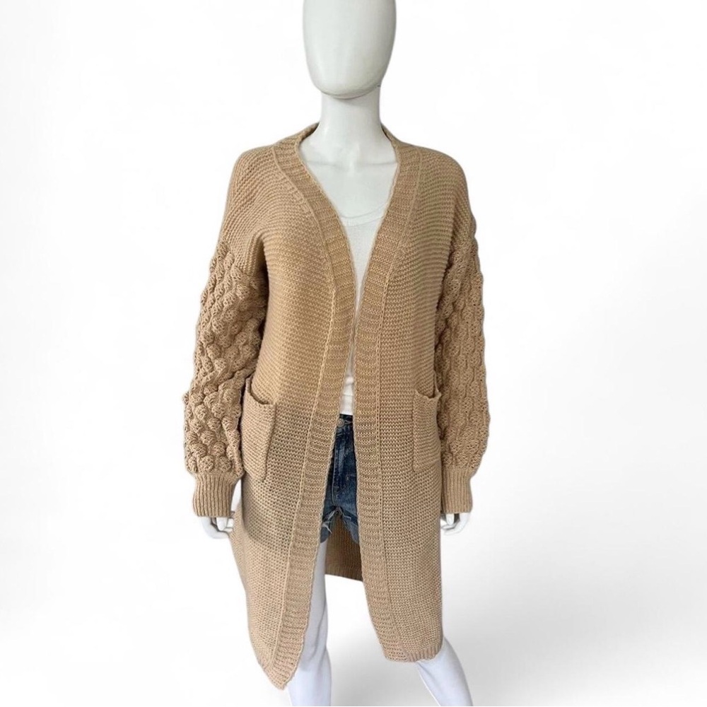 TRES CHIC bubble sleeve open front long cardigan size M L - Picture 3 of 6